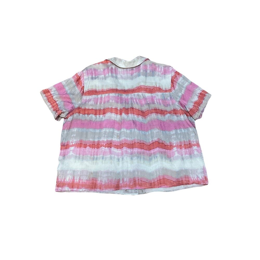 Rails XL Button Up Pink White Tie Dye Striped Sunset Short Sleeve Shirt Blouse - Picture 2 of 7